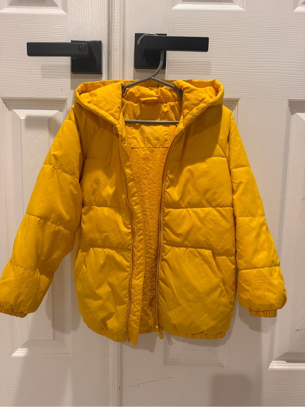 Zara Bright Yellow Hooded Puffer Jacket